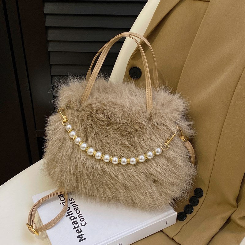 Women's Fur Cute Plush Fashion Pearl Chain Women's Handbag