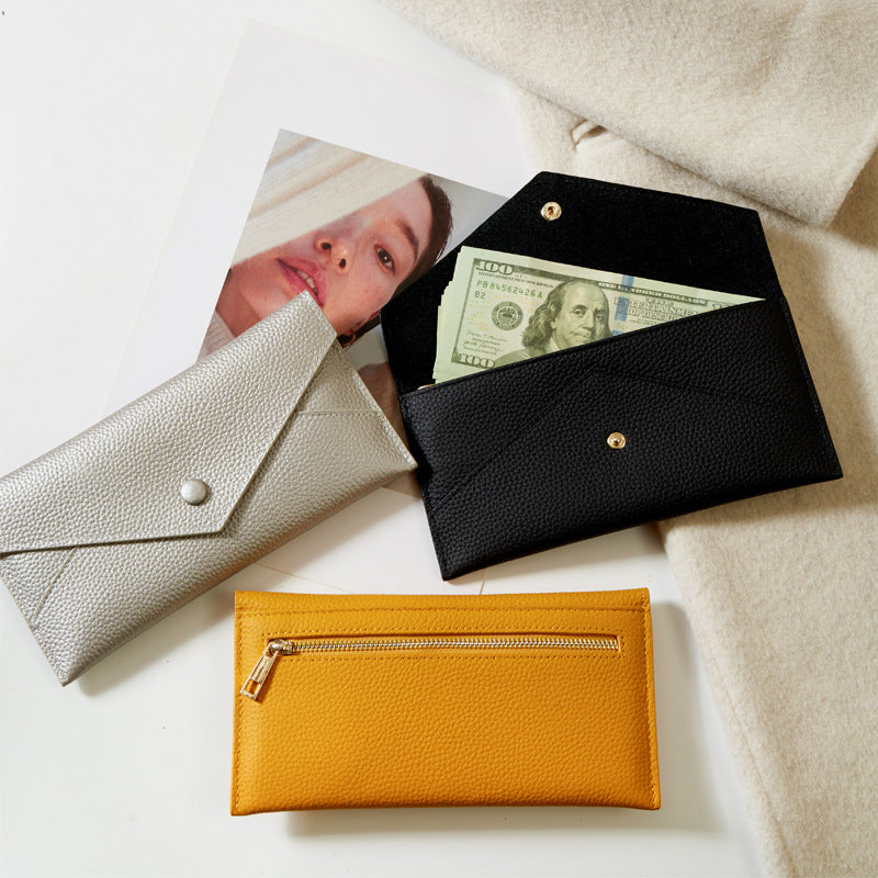 Women's Genuine Leather Simple Thin Envelope Large Capacity Ladies Wallet