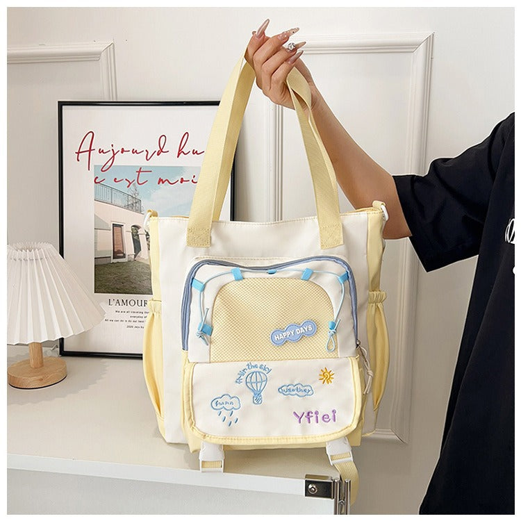 Contrast Color Versatile Large Capacity Junior High Good-looking Tuition Shoulder Bags