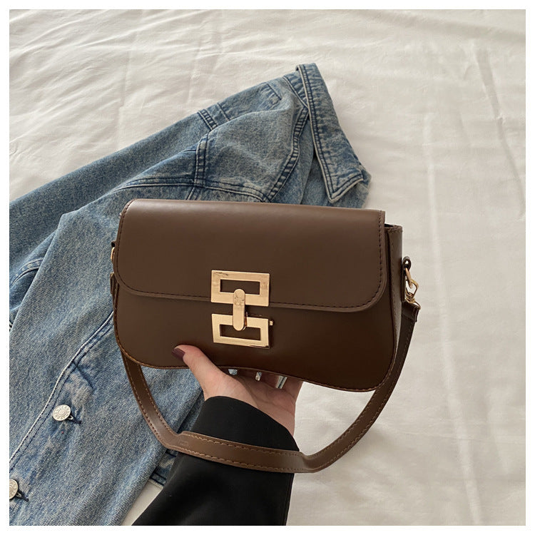 Women's Spring Retro Large Capacity Solid Color Lock