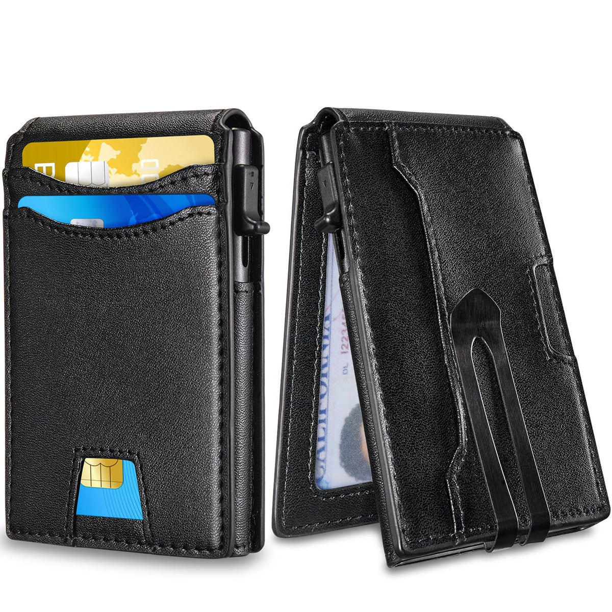 Men's Swiping Multiple Slots Metal Cartridge Carbon Men's Wallet