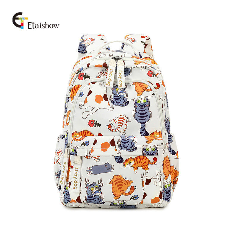 Women's For Junior Cute Cat Print Large Backpacks