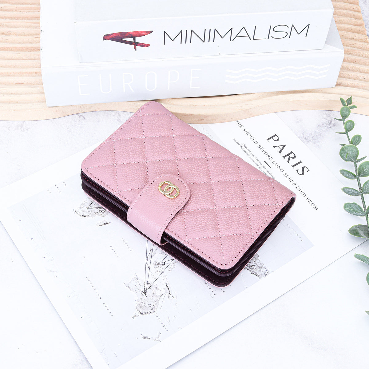 Women's Short Folding First Layer Cowhide Caviar Classic Style Multiple Ladies Wallet