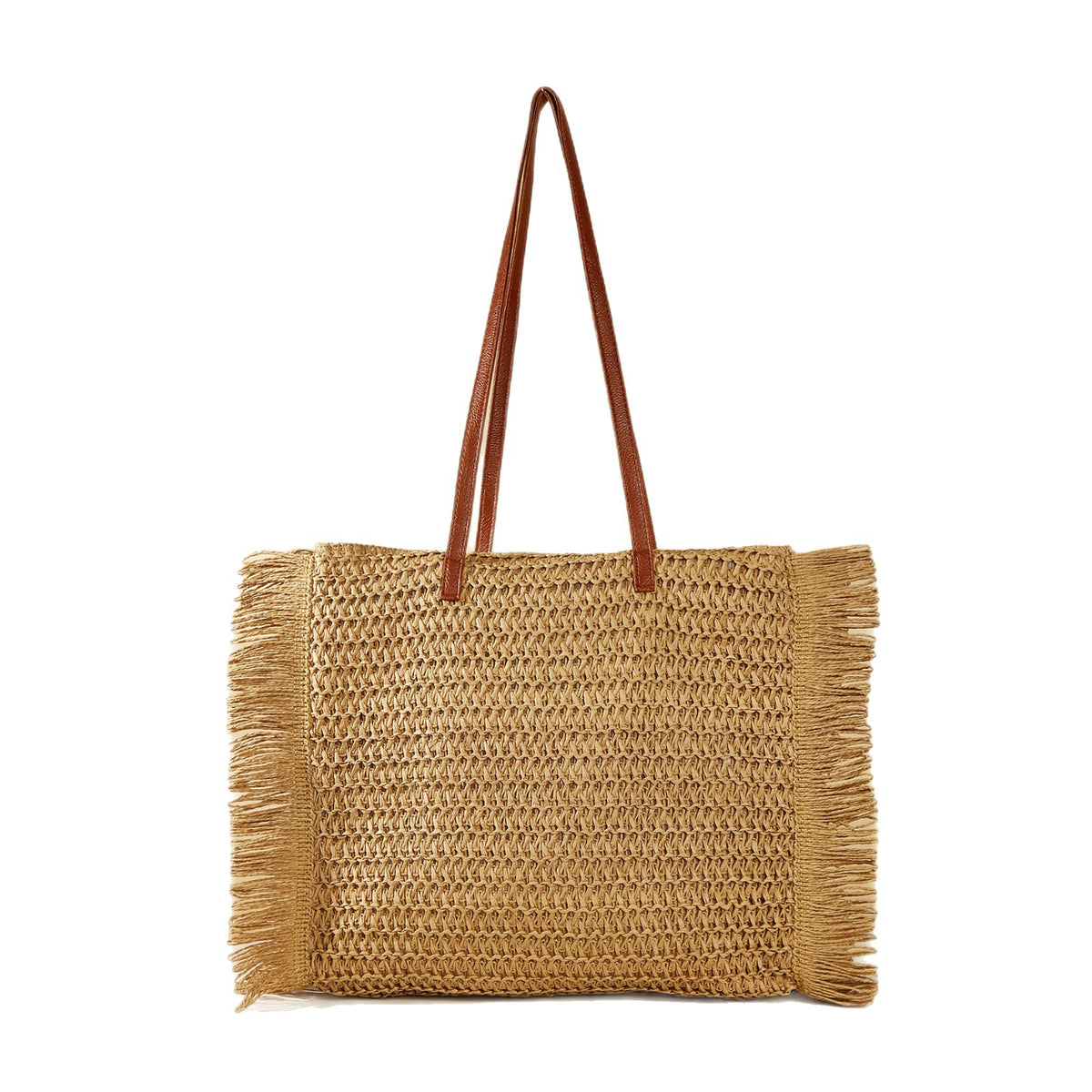 Women's Tassel Straw Woven Large Capacity Totes Vacation Style Portable Women's Shoulder Bag