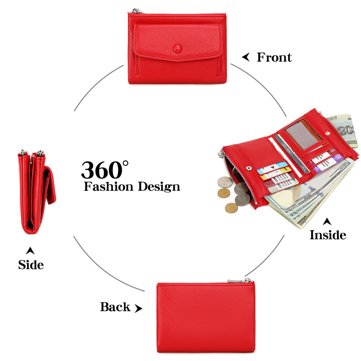 Women's Short Double Zipper Flip Minimalist Portable Ladies Wallet