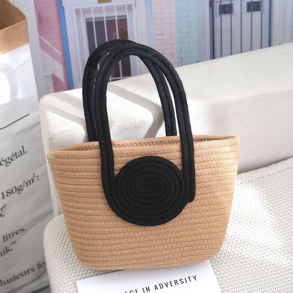 Striped Woven Fashion Versatile Straw Commuter Large Women's Handbag