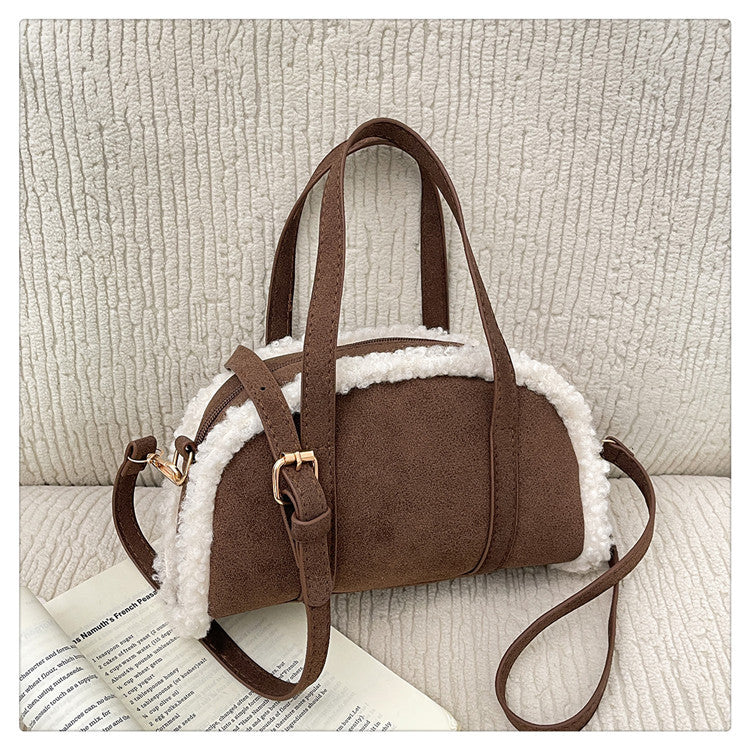Lamb Wool Patchwork Retro Commuting Fashion Trendy Hand Women's Shoulder Bag