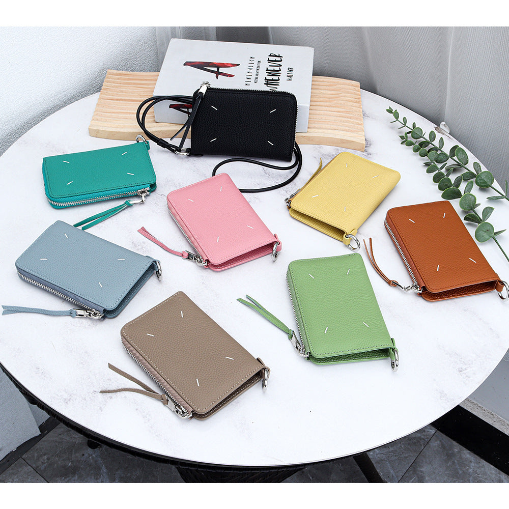 Women's Genuine Leather Short Halter Zipper Multiple Ladies Wallet