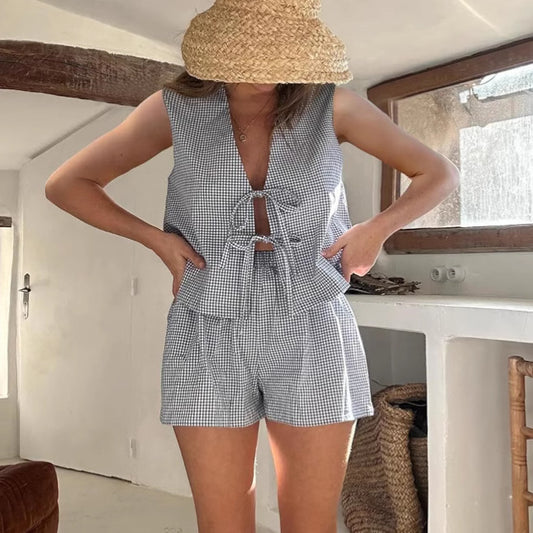 Pretty Stylish Casual Plaid Elastic Waist Suits