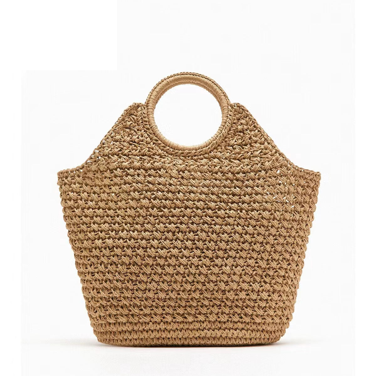 Hand-woven Straw Vacation Style Khaki Large Bags