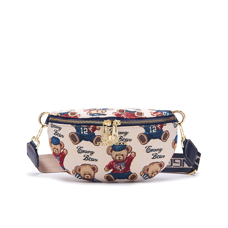 Bear Attachment Wide Strap Trendy Fashion Crossbody Bags