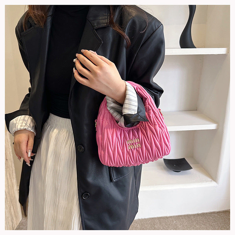 Women's Advanced Texture Pleated Selenodont Portable Baguette Shoulder Bags