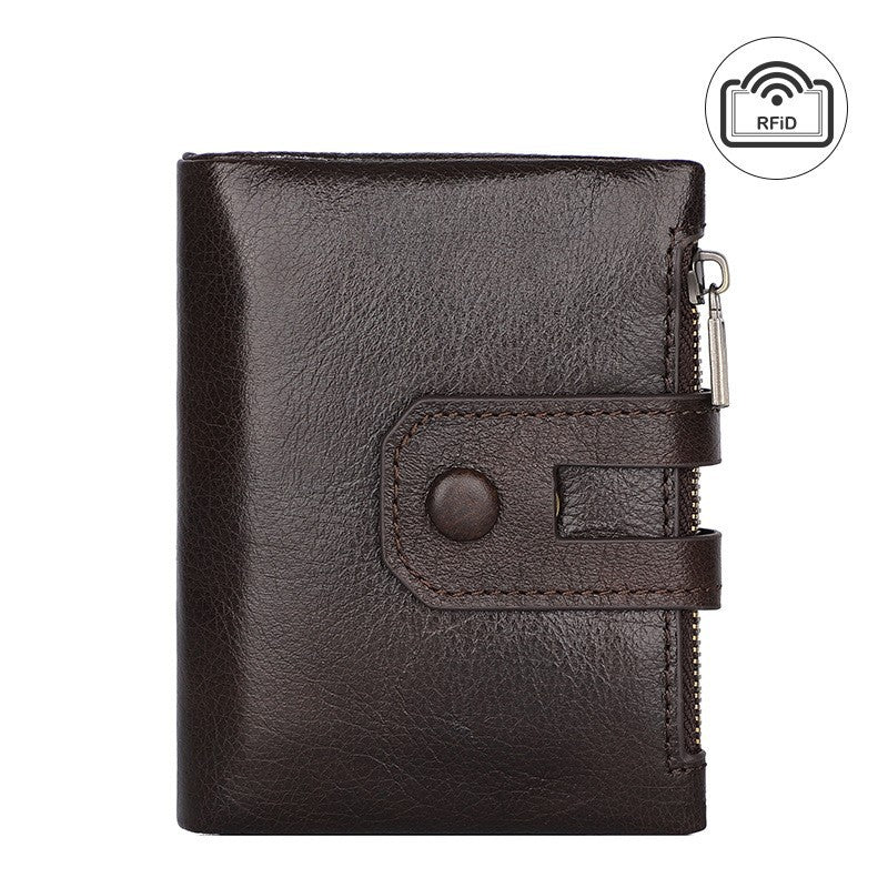 Leather For Man Swiping Double Zip Men's Wallets