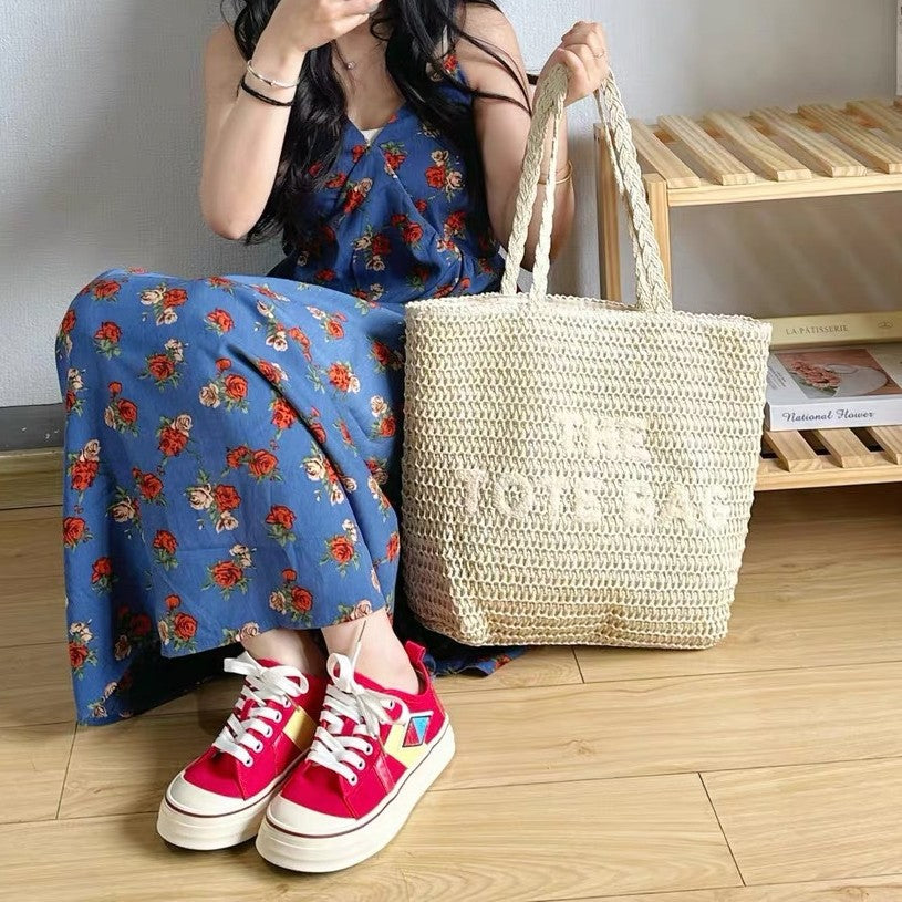 Women's Personality Embroidered Letters Woven Large Capacity Artistic Bags