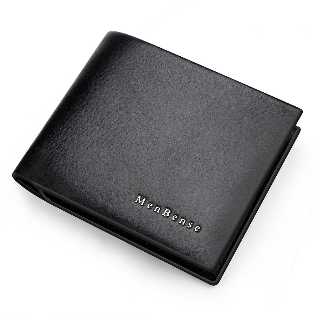 Men's Authentic Leather Tactile Feel Horizontal Business Short Hinge Men's Wallet