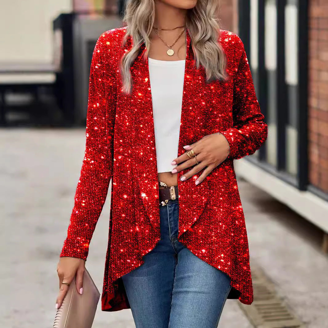 Women's Christmas Sequined Solid Color Fashion Casual Vests