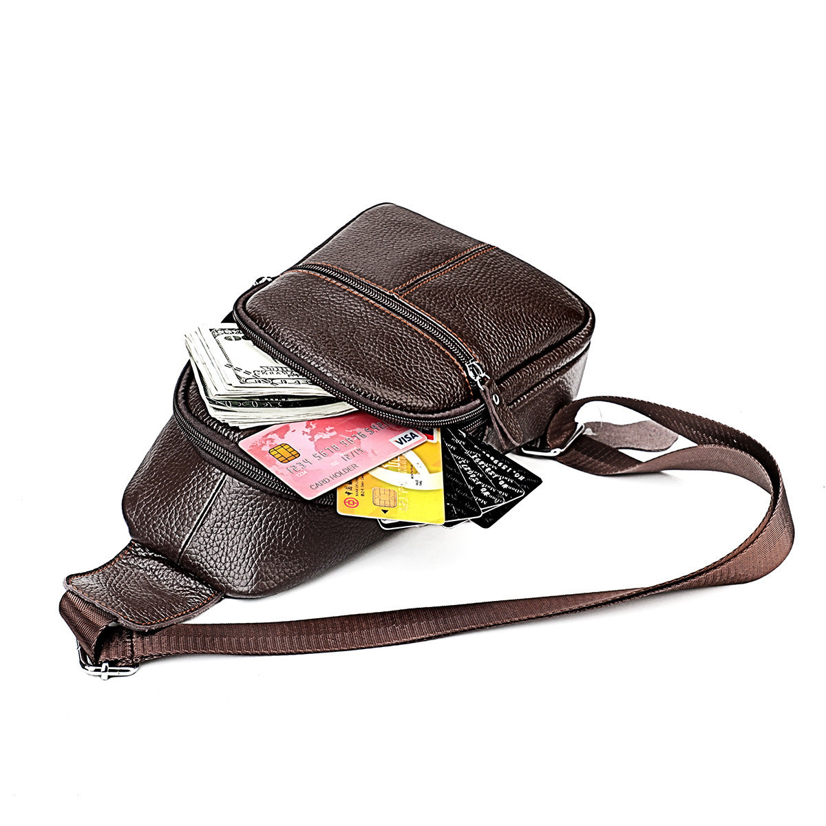 Men's Leisure Top Layer Cowhide Tourism Large Men's Chest Bags