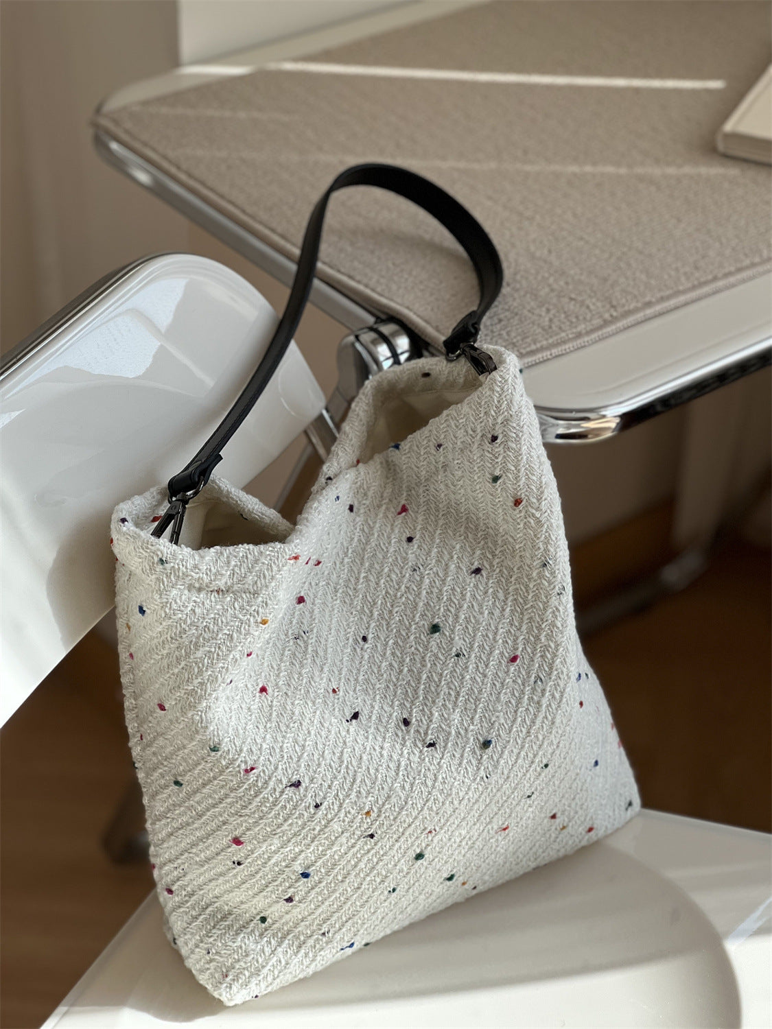 Women's Cloth Black White Gray Wool Twill Shoulder Bags