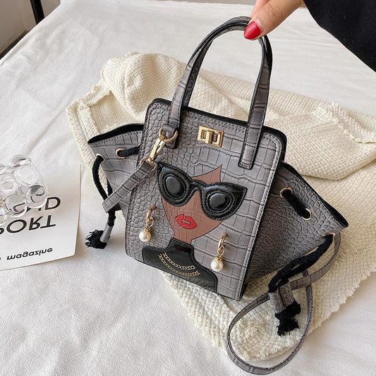 Women's Glasses Retro Stone Pattern Pearl Rivets Handbags