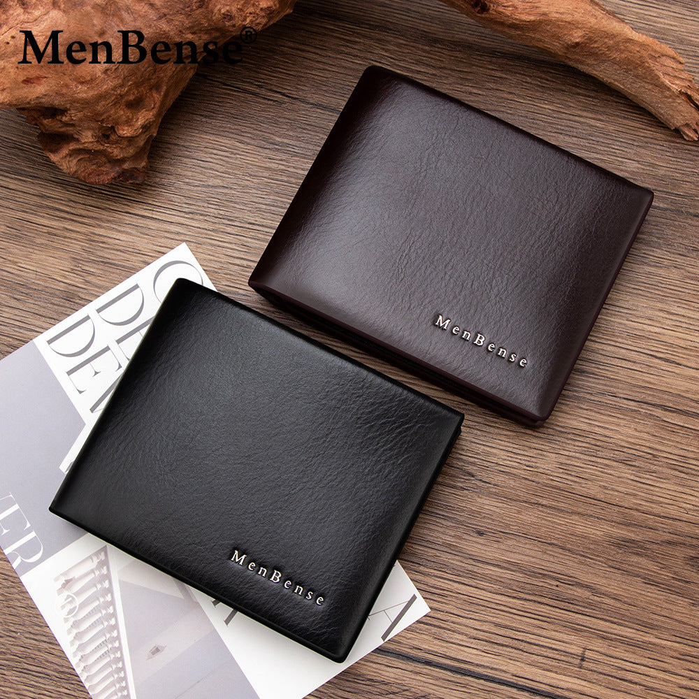 Men's Authentic Leather Tactile Feel Horizontal Business Short Hinge Men's Wallet