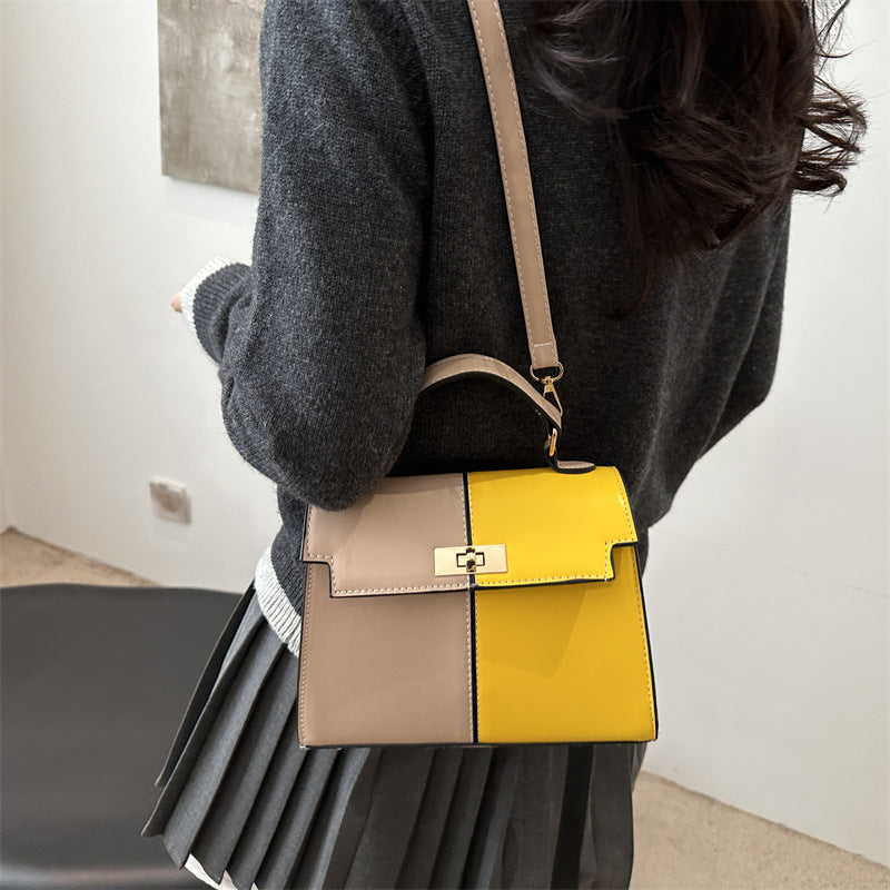 Women's Style Contrast Color Large Capacity Spring Fashion Stitching Texture Women's Shoulder Bag