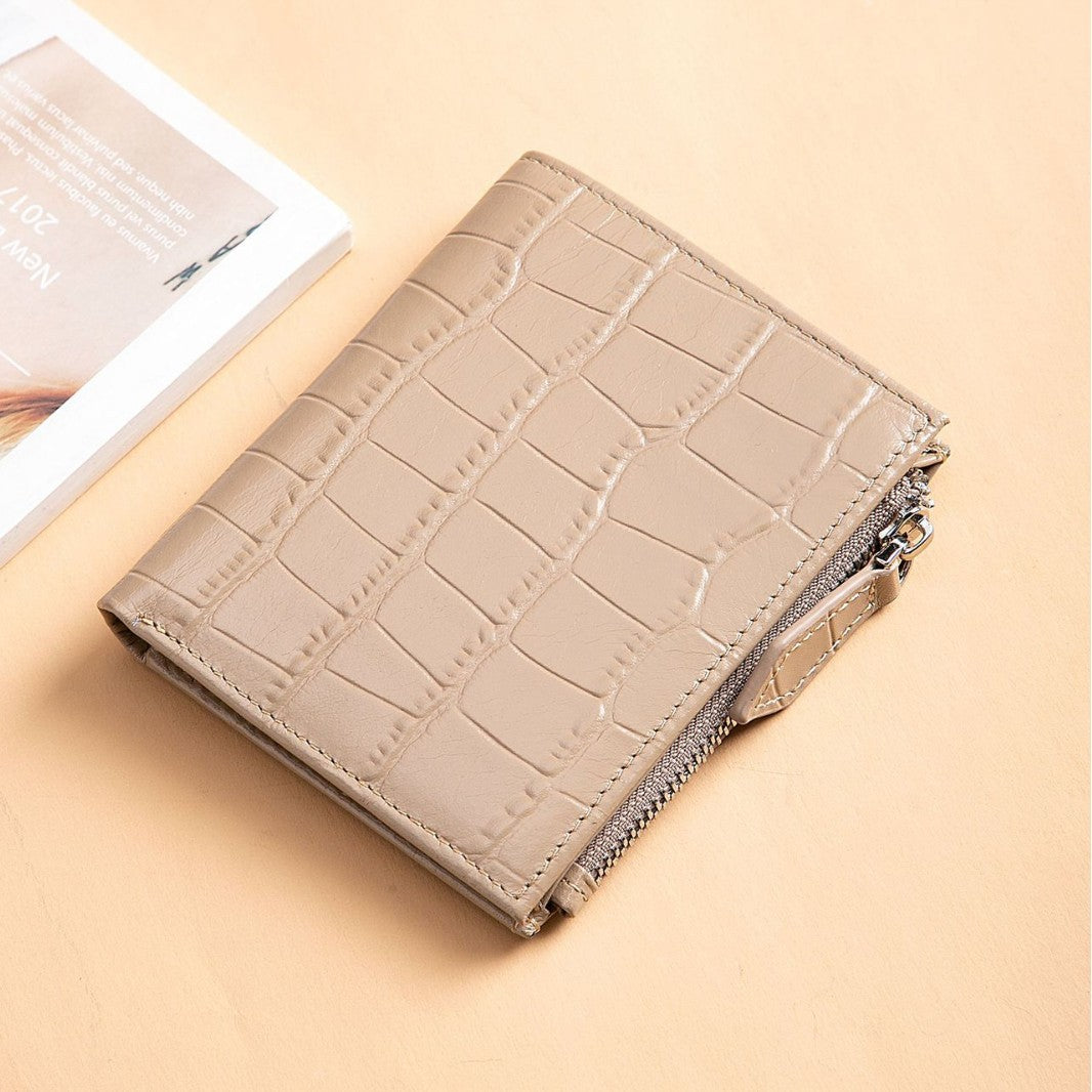 Genuine Leather Fashion Crocodile Pattern Short Ladies Wallets