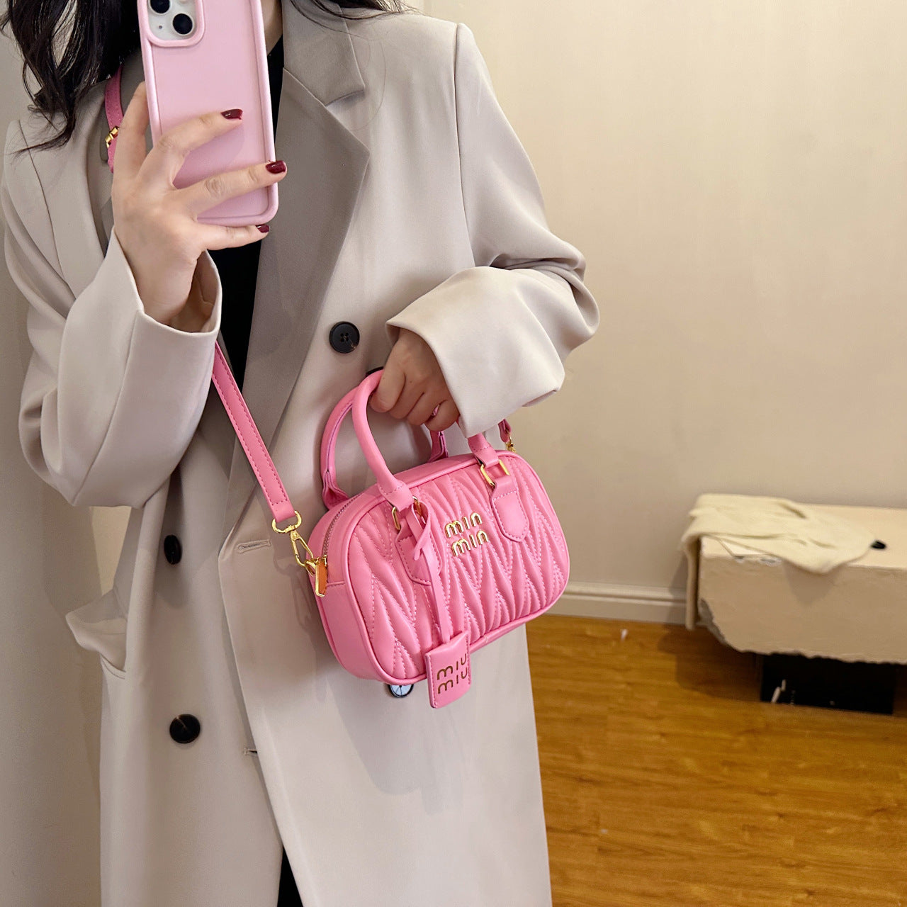 Women's Fashion Fashionable High-grade Pleated Bowling Mini Shoulder Bags