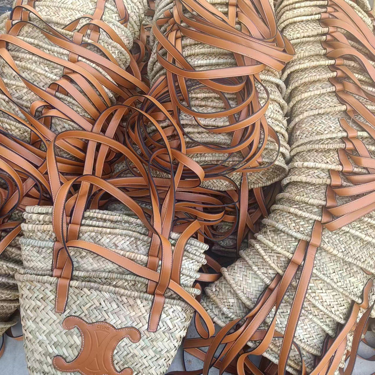 Women's Grass Oblique Knitting Craft Fashion Palm Shoulder Bags