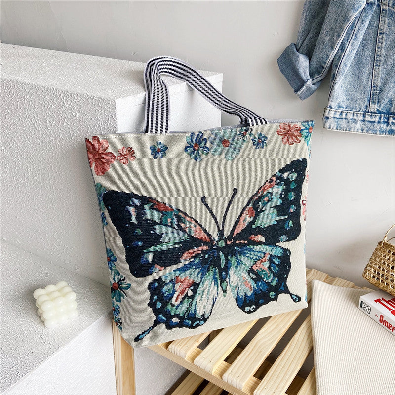 Women's Retro Fashion Illustration Embroidered Large Capacity Tote Bags