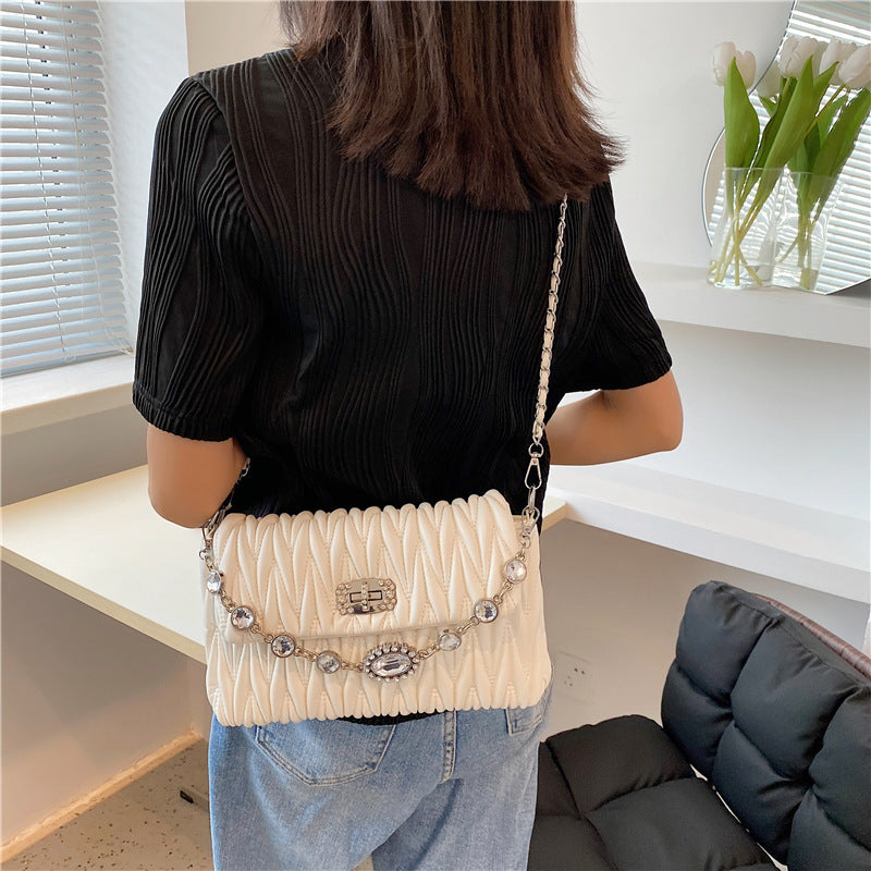 Women's Fashion Chain Pleated Cloud Black Shoulder Bags