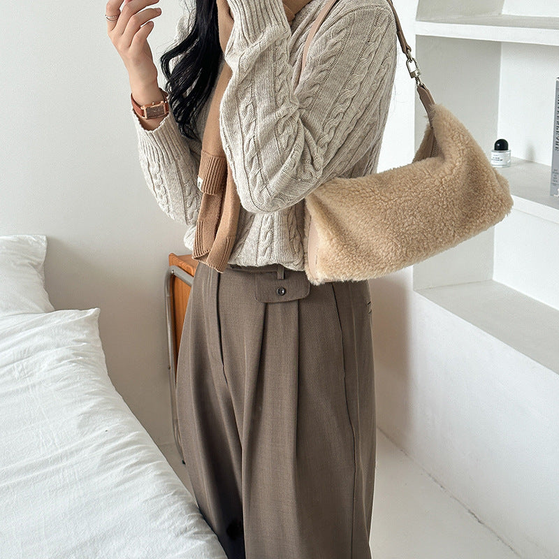 Women's Furry High Sense Underarm Fashion Plush Portable Shoulder Bags