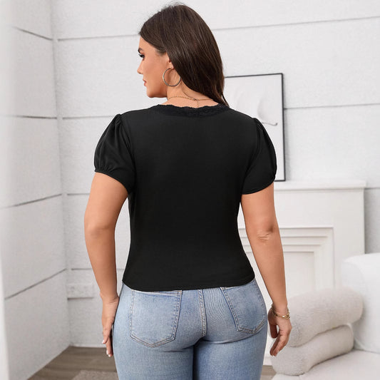 Women's Shoulder Knitted T-shirt Summer Lace Collar Blouses