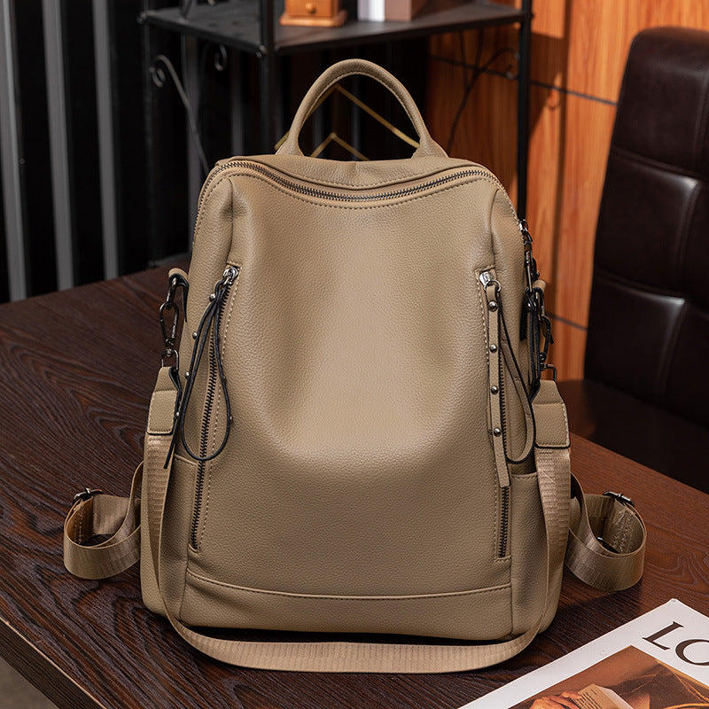 Women's Fashion Retro Large Capacity Soft Leather Textured Backpacks