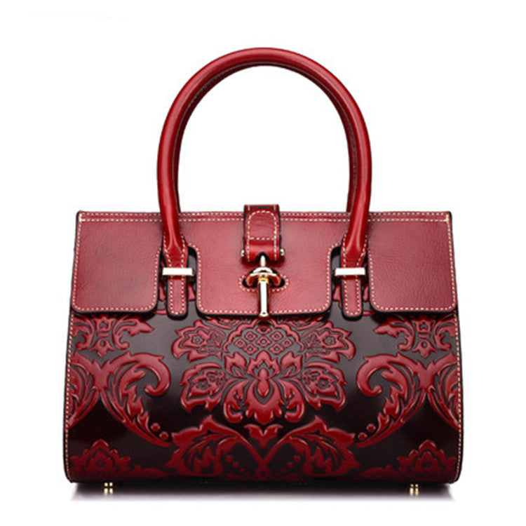 Women's Stylish Big Leather Cowhide Portable Handbags