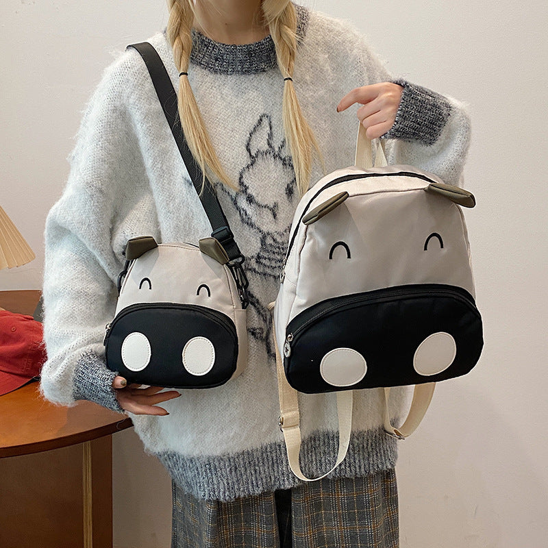Women's Tricolor Patch Pig Korean Cute Wild Backpacks
