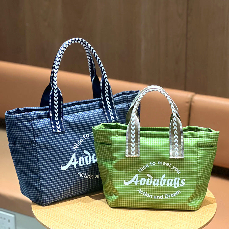 Niche Plaid Simple Letters Large Capacity Mummy Commuting Lunch Box Bags