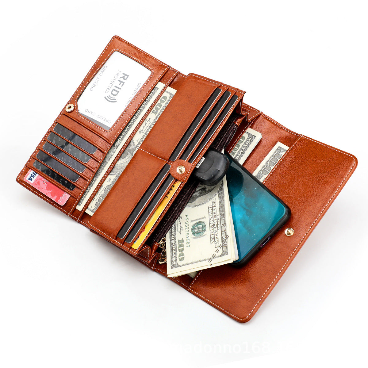 Women's Leather Long Cowhide Large Capacity Multiple Ladies Wallets