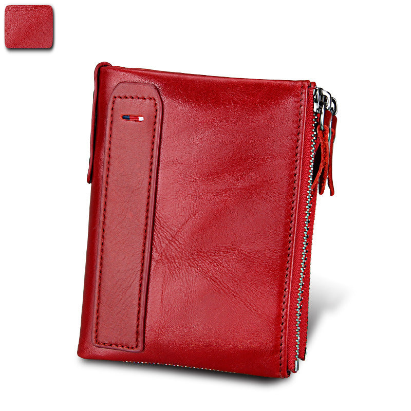 Men's Crazy Horse Cowhide Swiping Short Double Men's Wallets