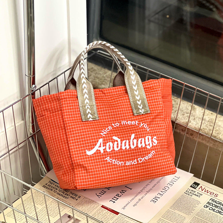 Niche Plaid Simple Letters Large Capacity Mummy Commuting Lunch Box Bags