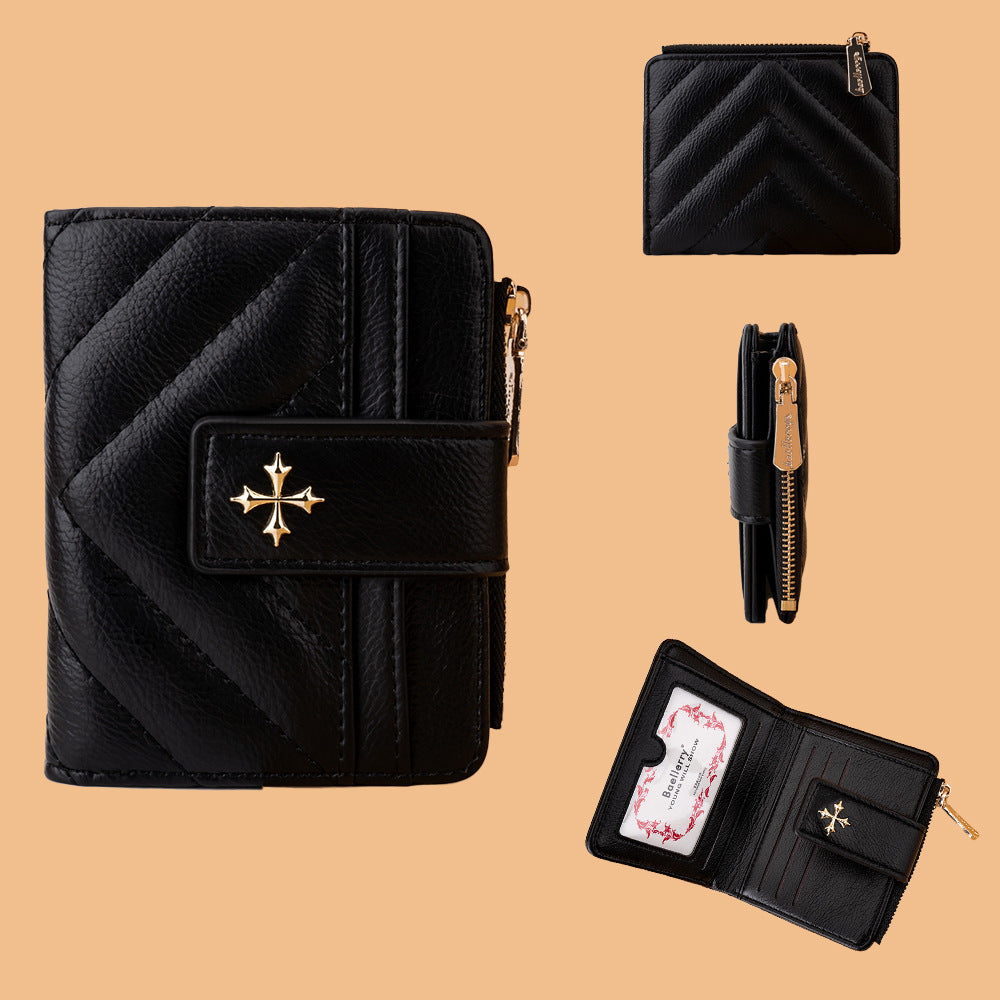 Women's Short Simple Minority Cruciate Flower Hasp Ladies Wallet