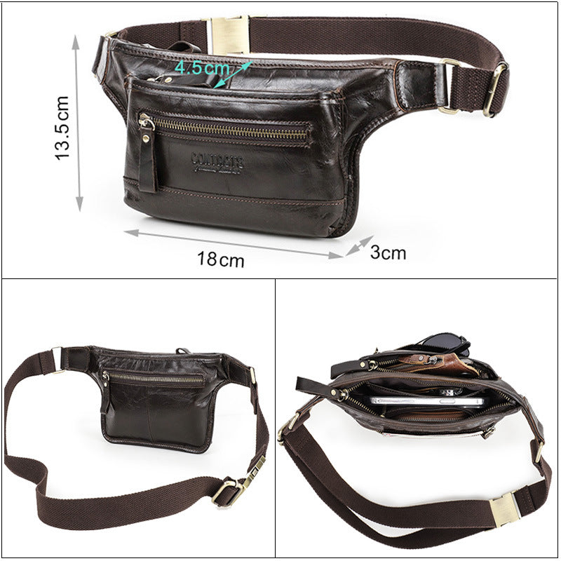 Men's Black Angel First Layer Cowhide Fashion Men's Waist Packs