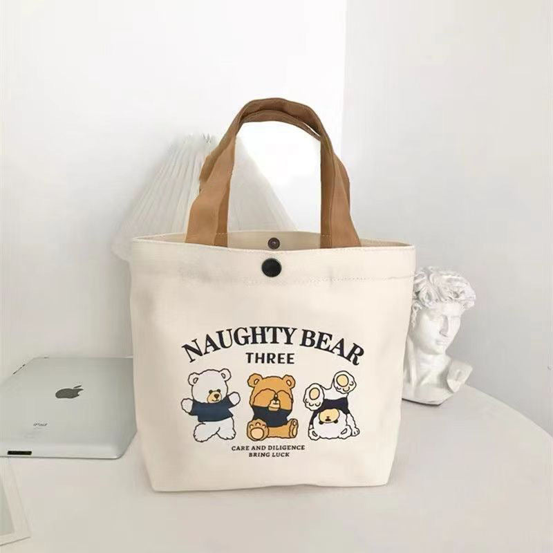 Women's Cute Bear Portable Canvas Mini Niche Hand Carrying Bags
