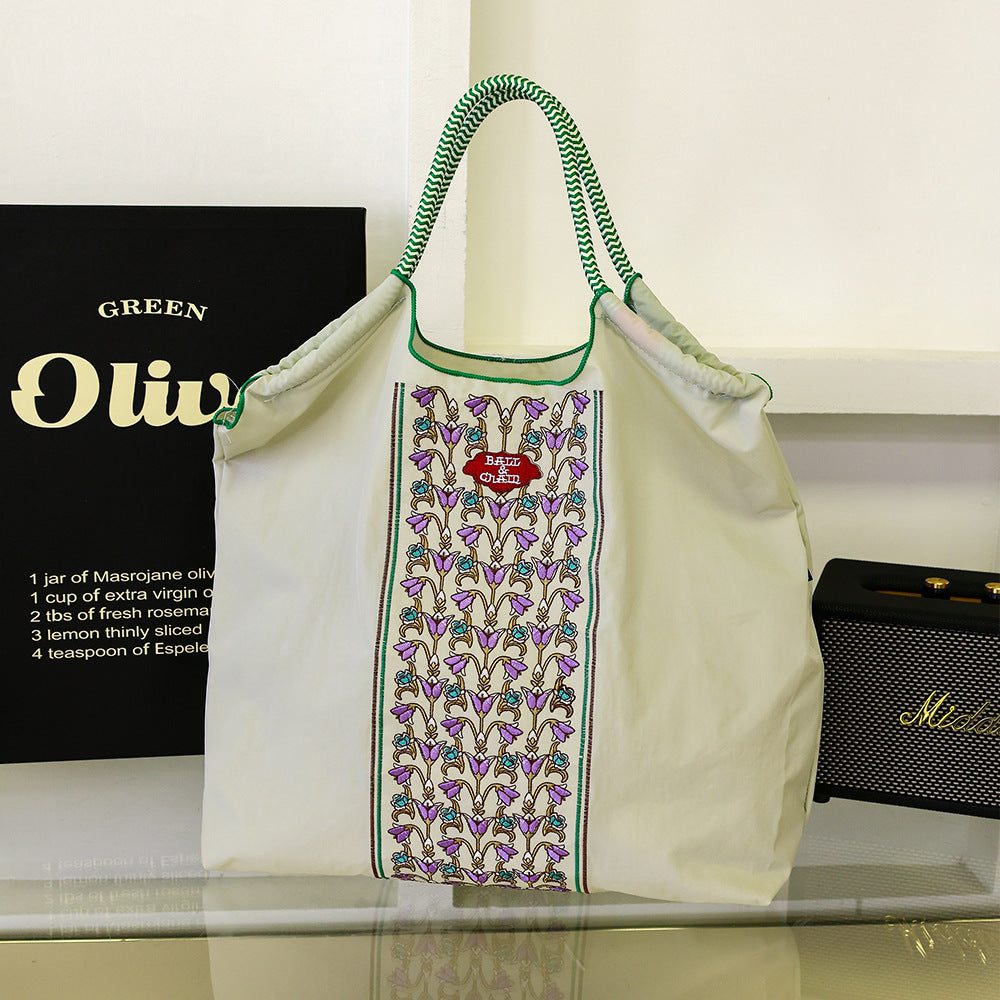 Thousand Needle Environmental Protection Waterproof Nylon Embroidery Fashion Large Capacity Women's Handbag