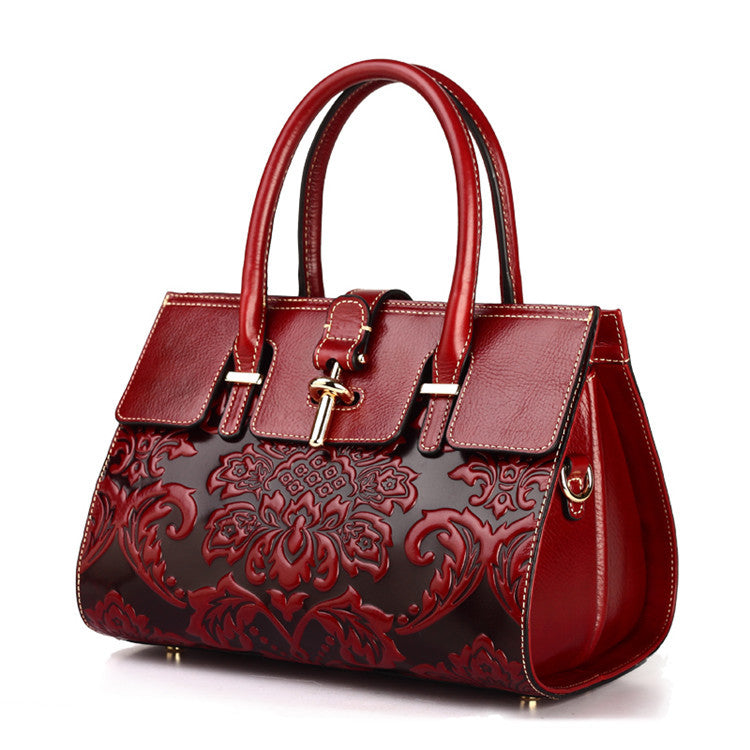 Women's Stylish Big Leather Cowhide Portable Handbags