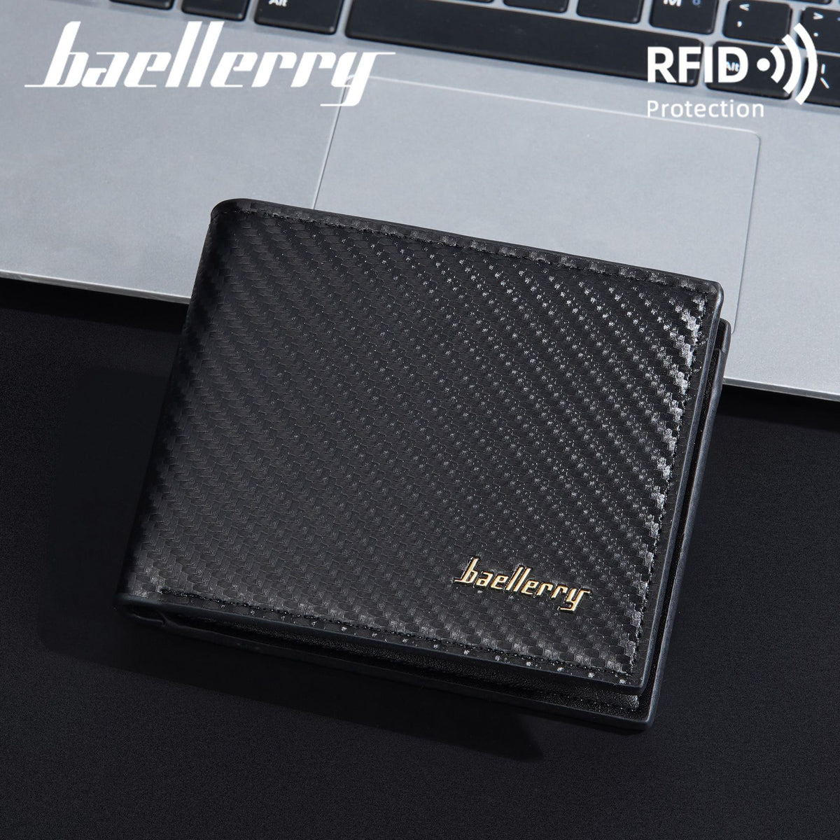 Men's Short Carbon Fiber Pattern Open Zipper Men's Wallet