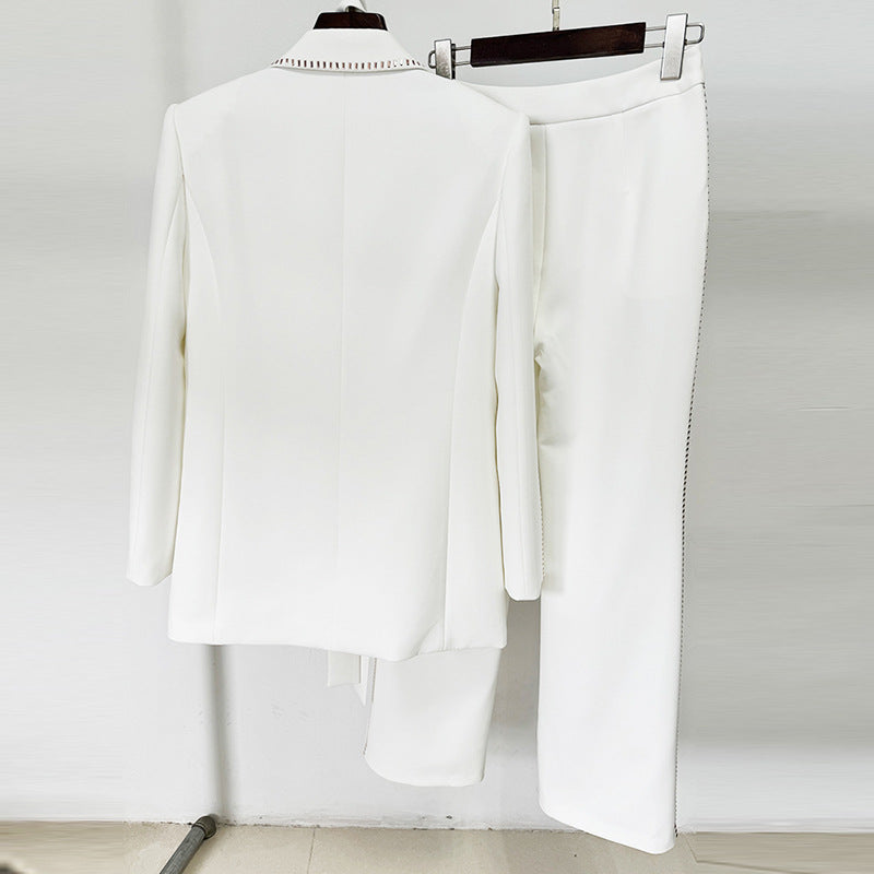 Fashion Scarf Rhinestone Loose Trousers Two-piece Suits