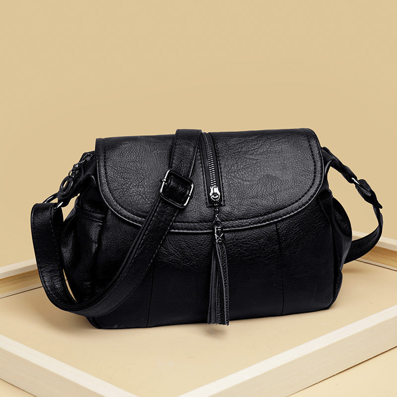 Women's Fashion Trendy Tassel Mother Soft Leather Crossbody Bags