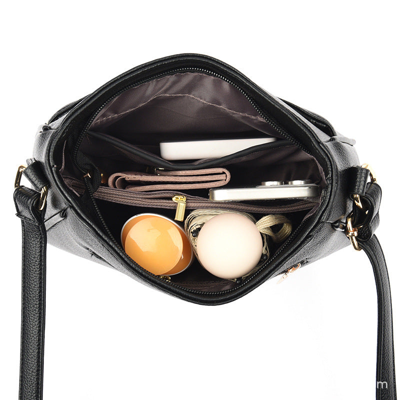 Women's Live Soft Leather Mother Simple Solid Color Large Women's Messenger Bag