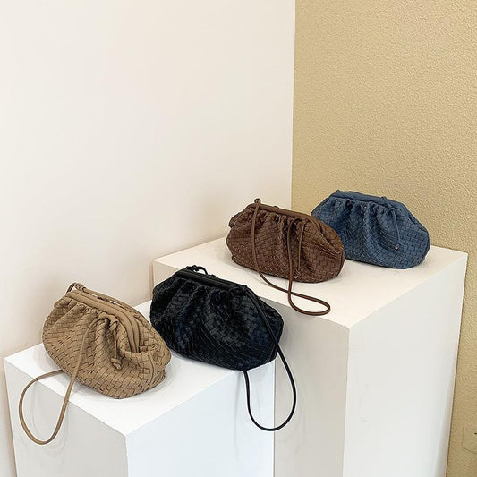 Women's Soft Leather Woven Cloud Fashionable Dumpling Shoulder Bags