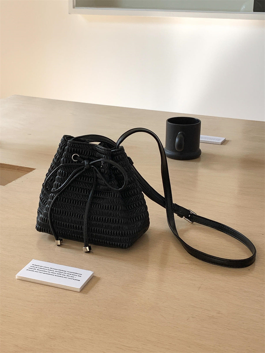 Women's Drawstring Ruffle Bow Fashion Soft Leather Crossbody Bags